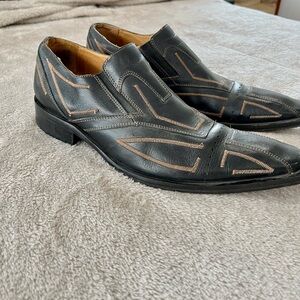 Elegant Men's Loafers, Black with Tan Stitching, 9m
